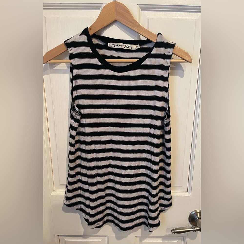 Michael Stars Striped Black and Light Gray Tank Top OS